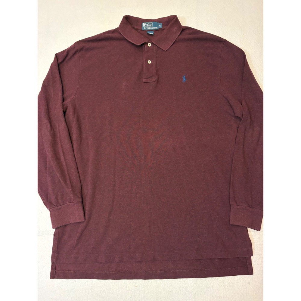 Polo Ralph Lauren Mens XL Long Sleeve Polo Shirt Burgundy Maroon Cotton Pique
